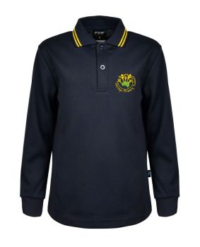 L/S Mesh Polo with Striped Collar