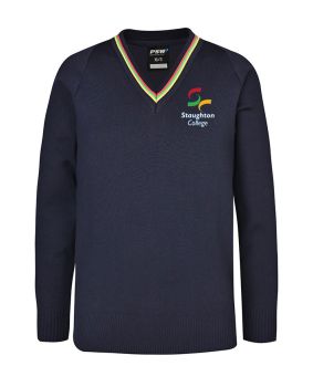 Poly Cotton Jumper with Stripe Bands for V-Neck